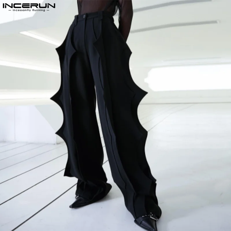 

INCERUN Men Irregular Pants Button Solid Color Loose Joggers Casual Straight Trousers Streetwear 2023 Fashion Pantalones Hombre