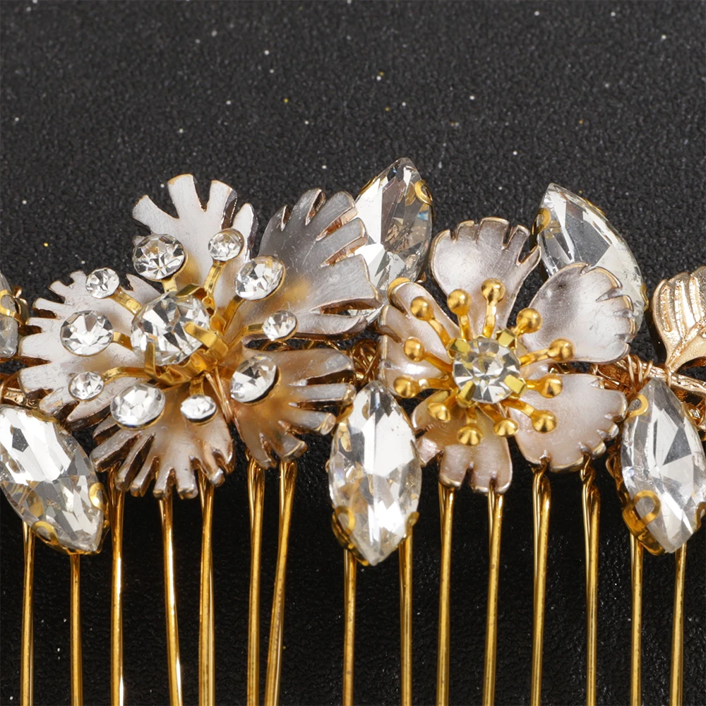 Gold Flower Rhinestone Bridal Hair Comb Leaf Wedding Head Jewelry Accessories Women Trendy Handmade Headpiece Ornaments Tiaras 9 Sd3ca83b5140b49cbbb77b203509282b0j
