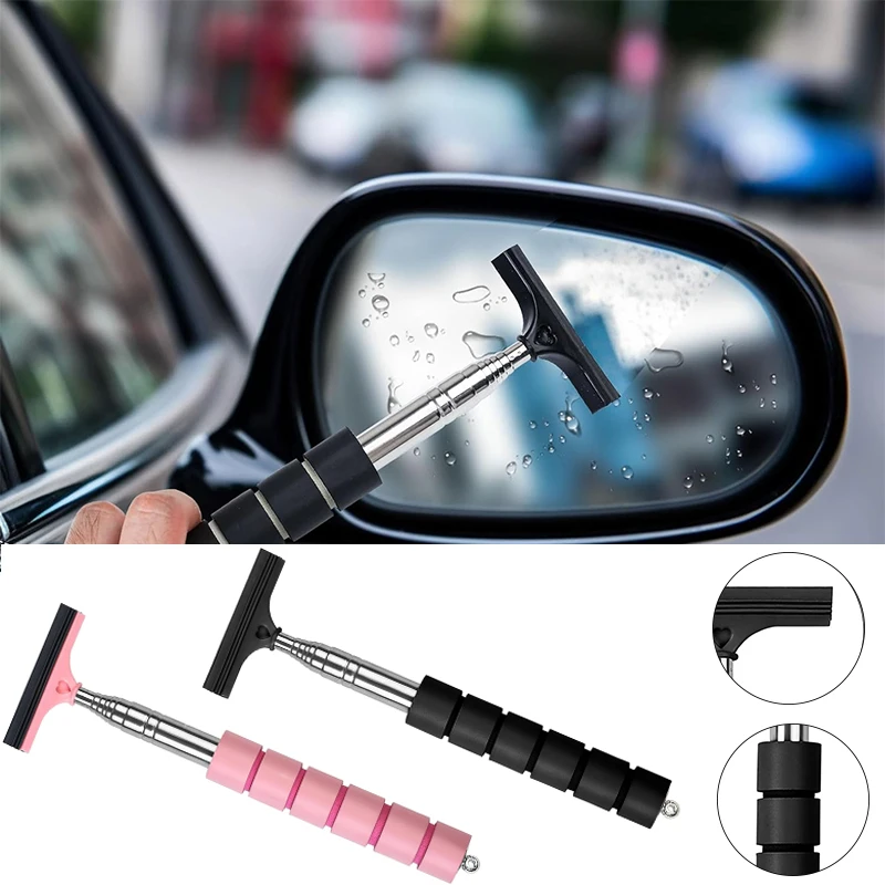 

Car Rearview Mirror Wiper Stainless Steel Telescopic Retractable Layered Brush Head Window Wash Cleaning Brush Handheld Wiper