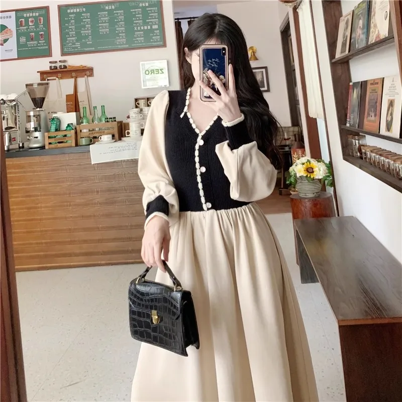 Spring Winter Knit V-neck Dress Forwomen Patchwork Robe Femme Vestidos De Mujer Elegant Long Sleeve Double Breasted Slim Dresses
Spring Winter Knit V-neck Dress Forwomen Patchwork Robe Femme Vestidos De Mujer Elegant Long Sleeve Double Breasted Slim Dresses