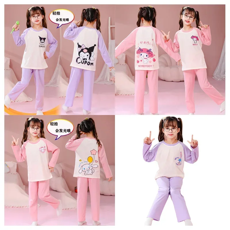 

Cartoon Sanrioed Children Cotton Long Sleeved Pants Pajamas Set Kawaii My Melody Cinnamoroll Kuromi Spring Summer Home Clothe