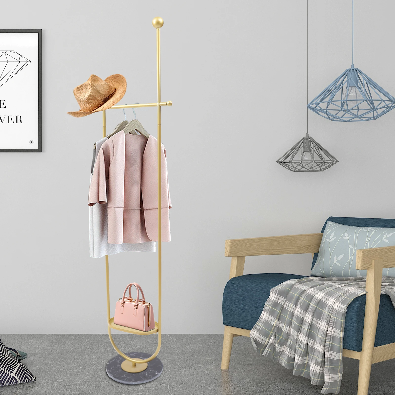 Garment Hanger Hats Holder Gold Clothes Rack with Tray Storage Closet Rail Stand
Garment Hanger Hats Holder Gold Clothes Rack with Tray Storage Closet Rail Stand