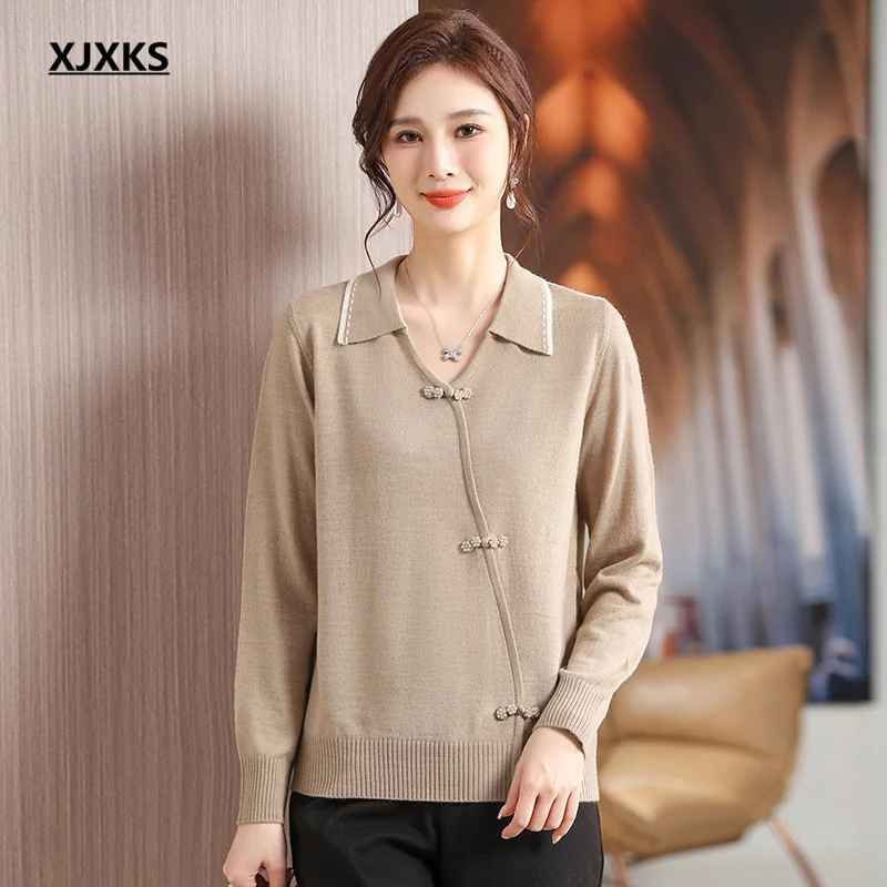 XJXKS Womens Clothing 2023 Autumn And Winter New Fashion Lapel High-end Wool Sweater Knitted Pullover Women's Tops
XJXKS Womens Clothing 2023 Autumn And Winter New Fashion Lapel High-end Wool Sweater Knitted Pullover Women's Tops