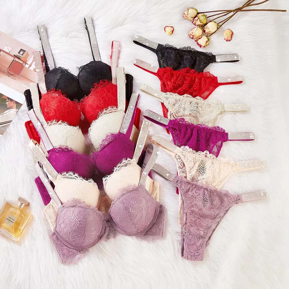 Sexy Rhinestones Low Waist Panties Women Bikini VS Logo Brand Design Intimates Underwear Cotton