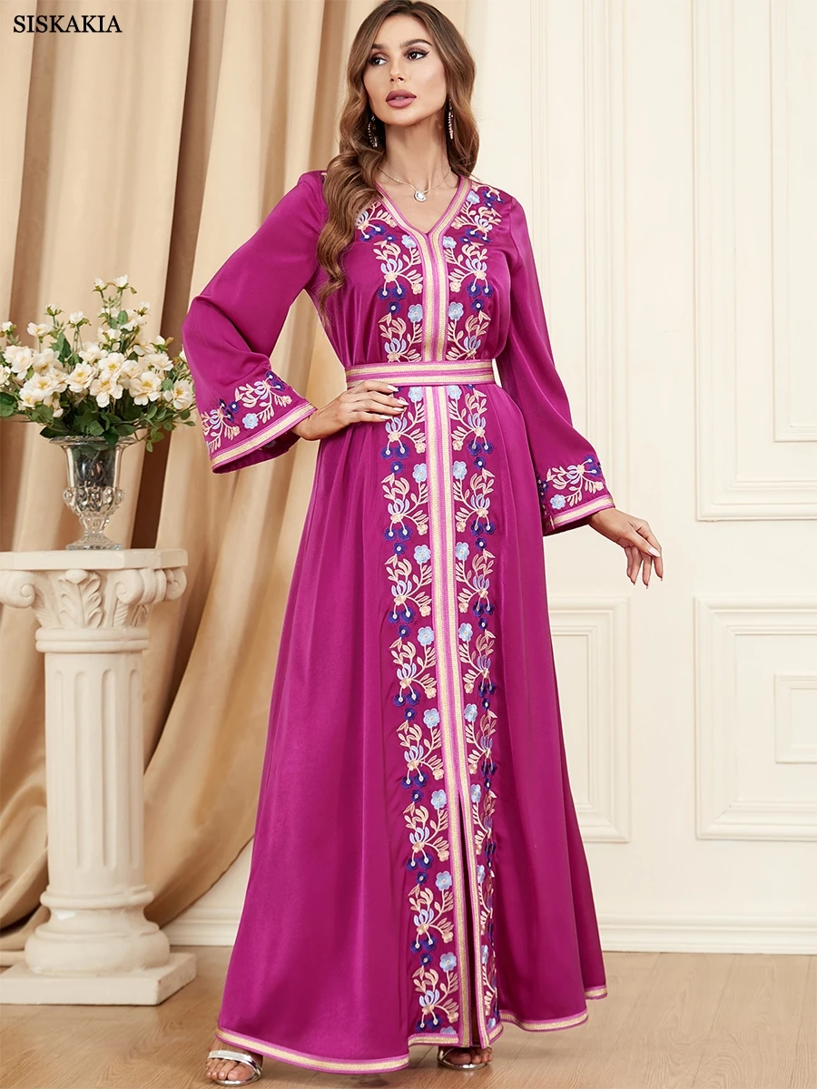 Siskakia Ethnic Kuwaiti Women's Jalabiyat Abaya For Uae Dubai Female Solid Embroidery Belted Robe Ramadan Musulmane Caftan Dress
Siskakia Ethnic Kuwaiti Women's Jalabiyat Abaya For Uae Dubai Female Solid Embroidery Belted Robe Ramadan Musulmane Caftan Dress