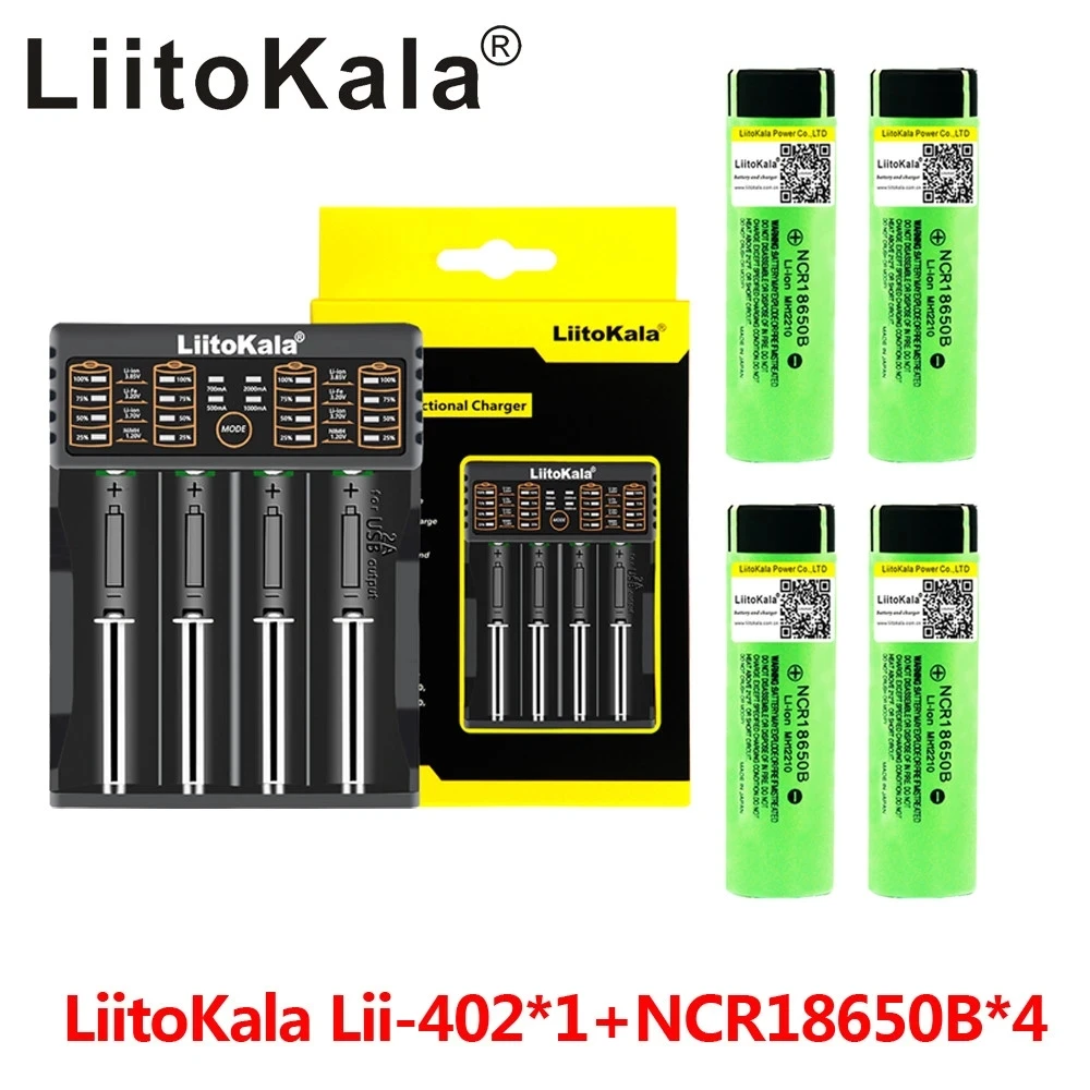 LiitoKala Lii-402 USB 18650/26650 Smart Charger + 4pcs NCR18650B 3.7 v 3400Mah 18650 Lithium Rechargeable Battery For Flashlight
LiitoKala Lii-402 USB 18650/26650 Smart Charger + 4pcs NCR18650B 3.7 v 3400Mah 18650 Lithium Rechargeable Battery For Flashlight