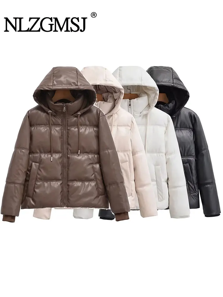 TRAF Women Winter Faux Leather Loose Hooded Pockets Cotton Jackets Fashion Warm Thick PU Parkas Female Outerwear Top
TRAF Women Winter Faux Leather Loose Hooded Pockets Cotton Jackets Fashion Warm Thick PU Parkas Female Outerwear Top