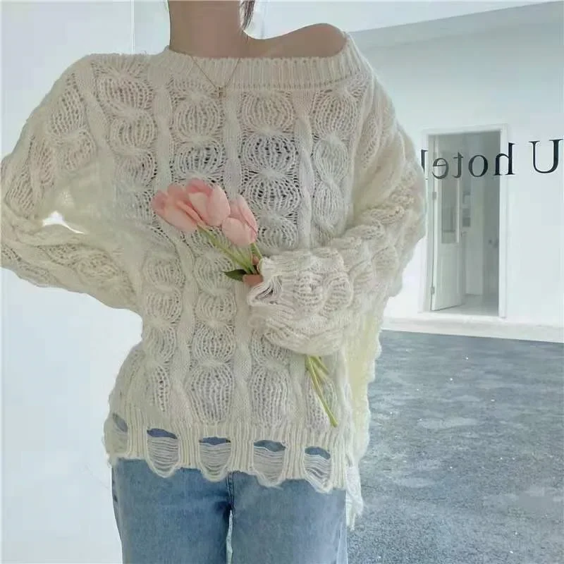 Simple Autumn Loose Twist Hole Women Sweater Blue Hollow Knitted Pullover Casual Long Sleeve Tops O-neck Sweet Jumper Tops 2024
Simple Autumn Loose Twist Hole Women Sweater Blue Hollow Knitted Pullover Casual Long Sleeve Tops O-neck Sweet Jumper Tops 2024