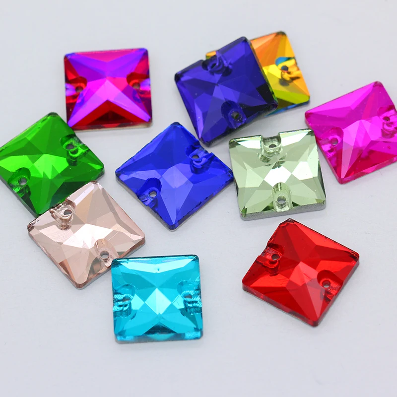 

All-size square Flatback glass fancy stone glue on Sew On crystal Rhinestones jewels 2-Holes button beads for garment DIY crafts