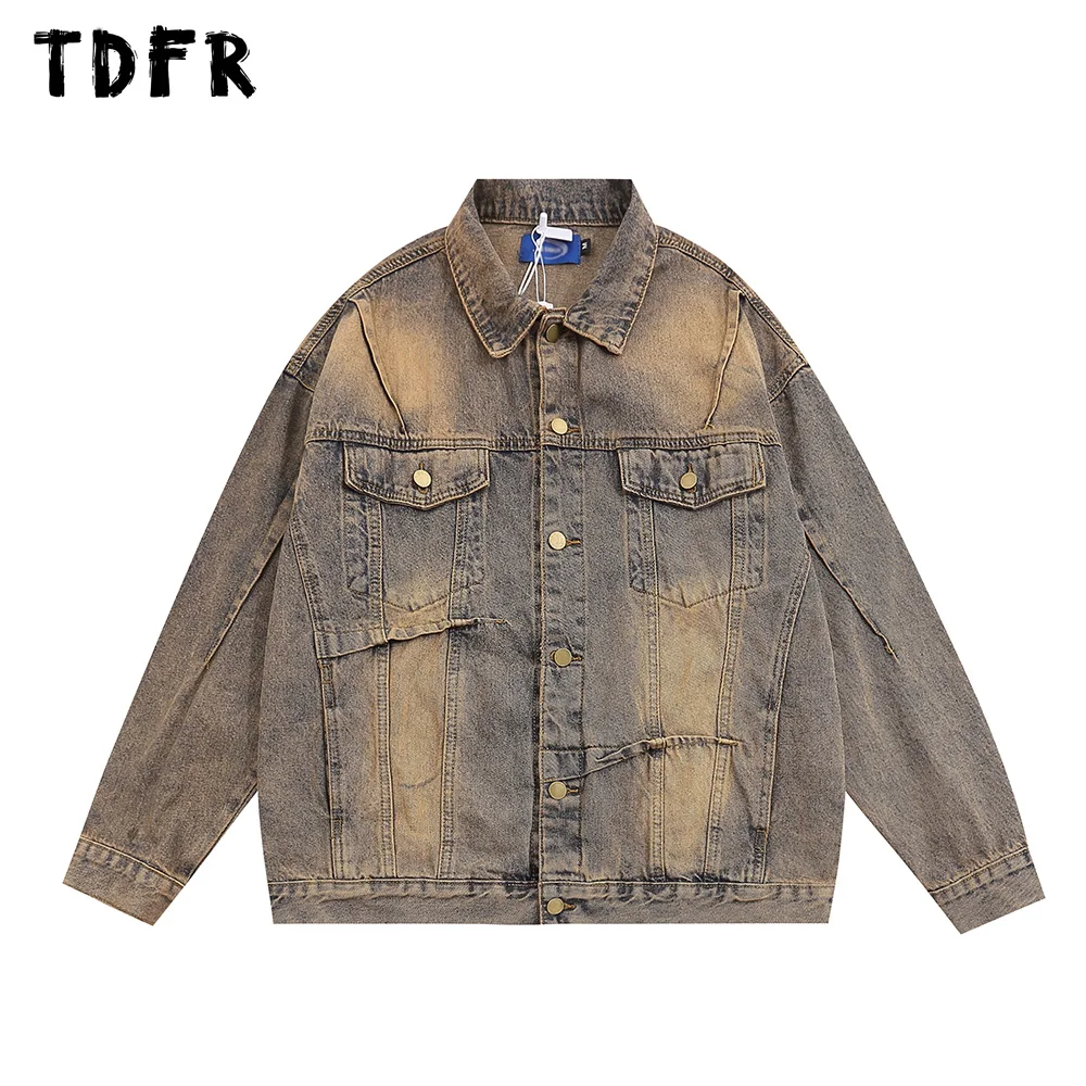Washed Distressed Spliced Denim Jacket Mens Autumn Winter Casual Loose Pocket Lapel Long Sleeve Single Breasted Outerwear Men
Washed Distressed Spliced Denim Jacket Mens Autumn Winter Casual Loose Pocket Lapel Long Sleeve Single Breasted Outerwear Men