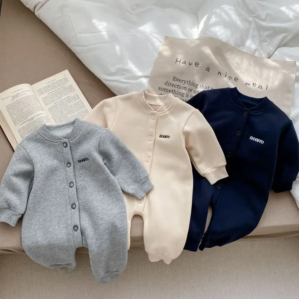 

Autumn Winter Warm Newborn Baby Boy Clothes Letter Print Romper Infant Girl Soft Fleece Jumpsuit Bodysuit for 0-24M ropa bebe