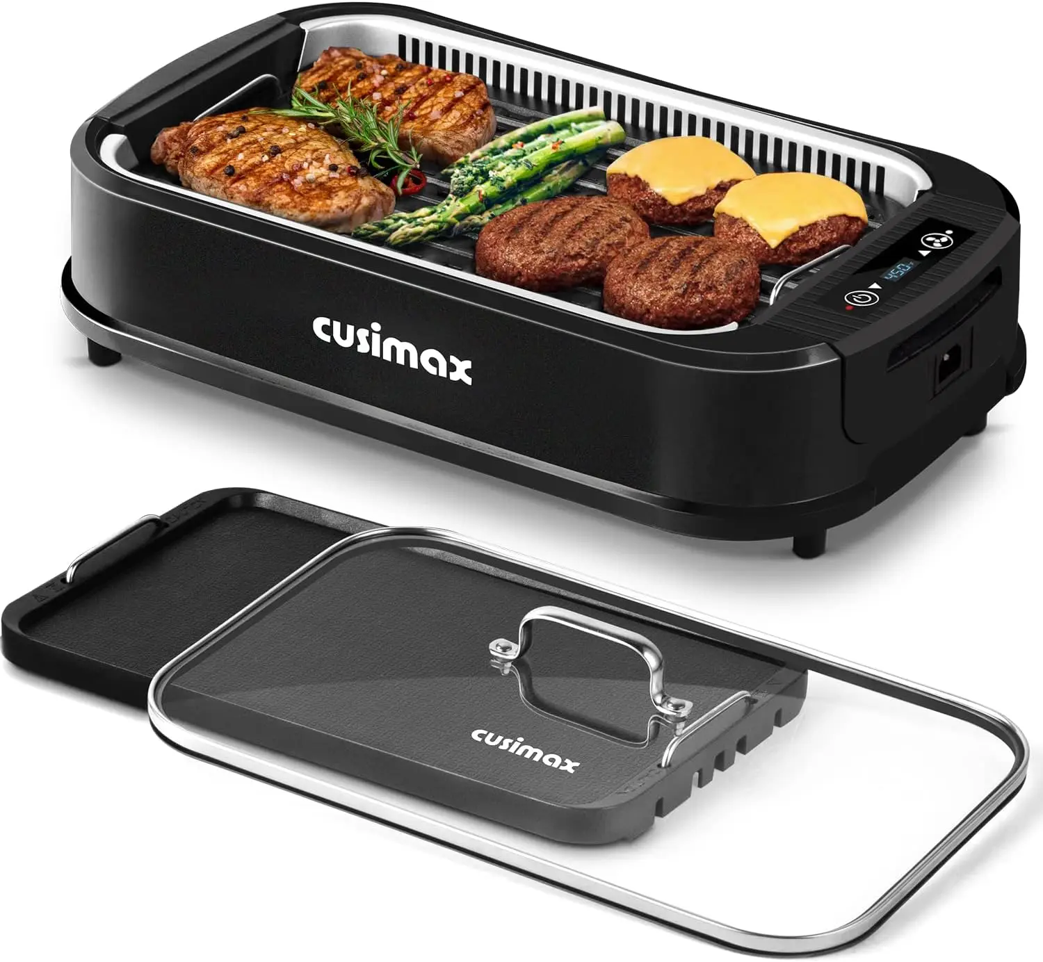 

Indoor Grill, CUSIMAX Smokeless Grill Indoor, 1500W Electric Grill Griddle Korean BBQ Grill with LED Smart Display & Tempered