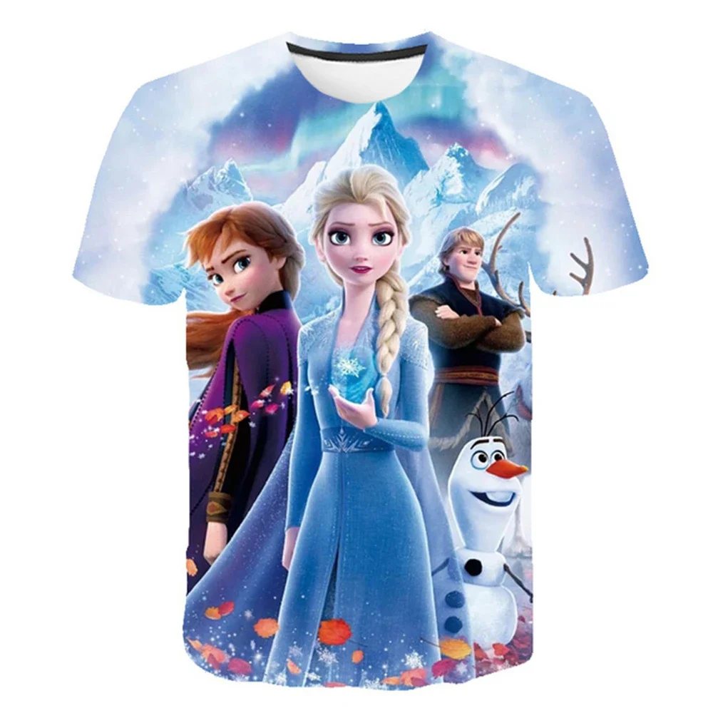 

2024 New Anna Elsa Frozen T Shirt Girl Tops Tees Kids Girls Clothes Disney T-shirts Children Short Sleeve Birthday Party Costume