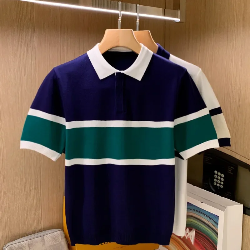 

Рубашка-поло мужская в американском стиле, короткий рукав, пуговицы, Повседневный пуловер контрастных цветов, в стиле Харадзюку, на лето, W40
