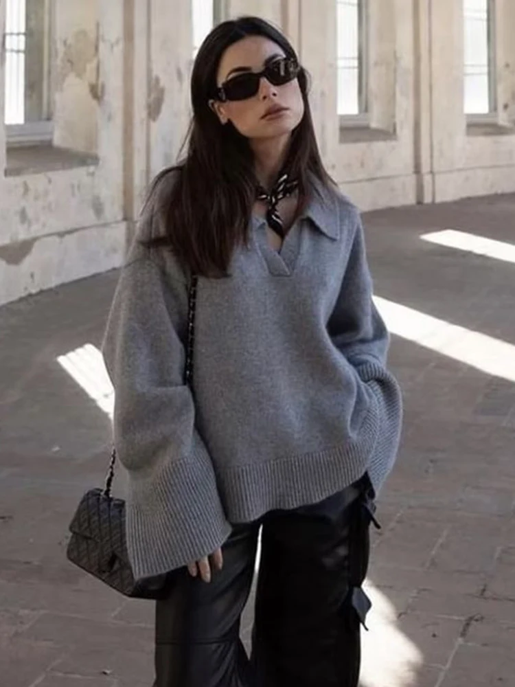 2023 Autumn And Winter New Knitted Sweater Women's Gray Loose Lapel Long Sleeve Sweater Women's Tops Street Wear Jumper Pullover
2023 Autumn And Winter New Knitted Sweater Women's Gray Loose Lapel Long Sleeve Sweater Women's Tops Street Wear Jumper Pullover