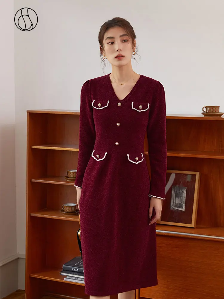DUSHU Retro Temperament Women Single Breasted Slim Red Dress Puff Sleeve V-Neck Button Decoration Winter Long Knitting Dress
DUSHU Retro Temperament Women Single Breasted Slim Red Dress Puff Sleeve V-Neck Button Decoration Winter Long Knitting Dress