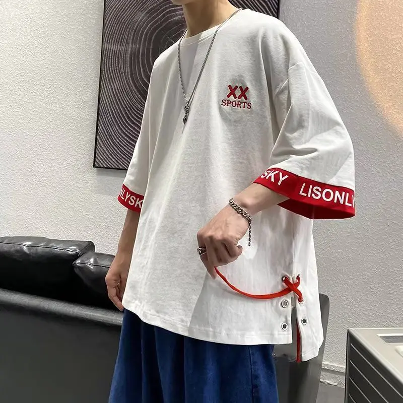 EBAIHUI Split Strap Design Men T-shirt Preppy Style Loose Oversized Male Short Sleeved T-shirt Summer Round Neck Embroidered Top
EBAIHUI Split Strap Design Men T-shirt Preppy Style Loose Oversized Male Short Sleeved T-shirt Summer Round Neck Embroidered Top
