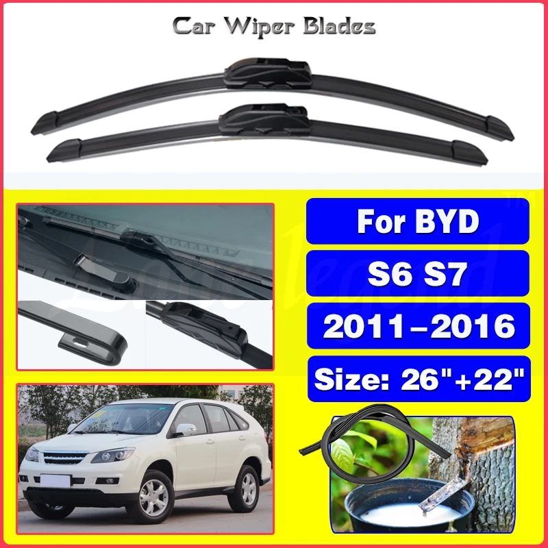 

2PCS For BYD S6 S7 2011-2016 Front Wiper Blades Windshield Windscreen Window Cutter Accessories 2012 2013 2014 2015 2016 26"+22"