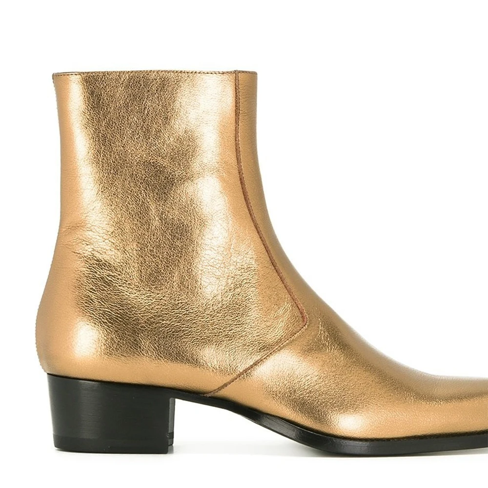 

Chelsea Boots 2024 European and American New Trend Fashion Personality Pointed Gold Side Zipper First Layer Cowhide Ankle Boots