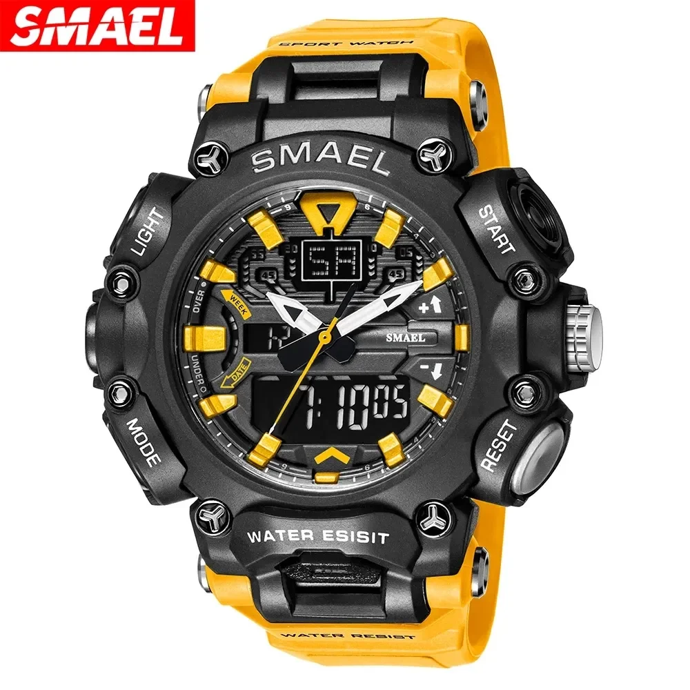 

SMAEL Men Watch Sport Waterproof Stopwatch Digital Wristwatches Week Display Alarm Clock Quartz Analog Electronic Watches Male