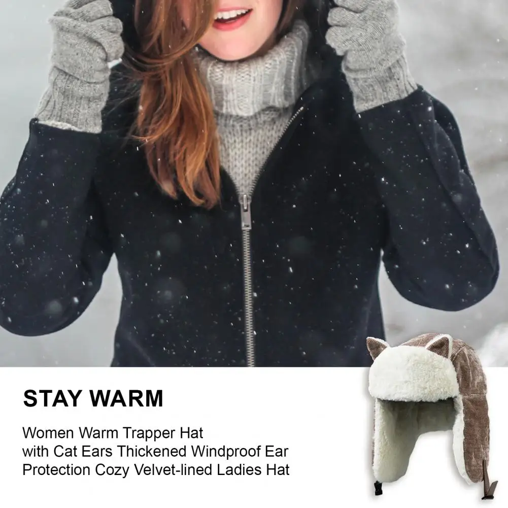 Stylish Women Hat Cozy Velvet-lined Women's Trapper Hat with Cat Ears Windproof Winter Ear Protection for Ladies Stylish Warm
Stylish Women Hat Cozy Velvet-lined Women's Trapper Hat with Cat Ears Windproof Winter Ear Protection for Ladies Stylish Warm