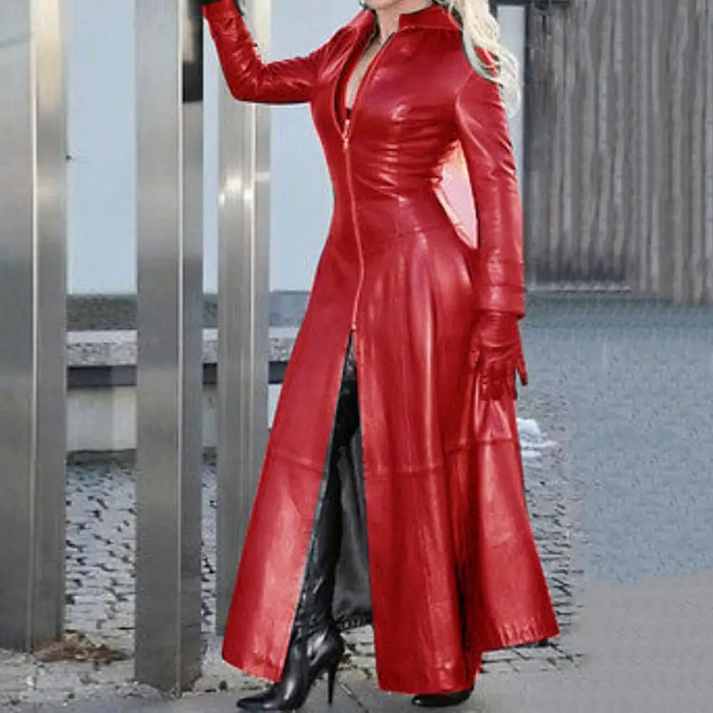Women Long-lasting Wear Coat Fashionable Women's Faux Leather Cyberpunk Coat with Lapel Collar Zipper Placket Split Hem Stylish
Women Long-lasting Wear Coat Fashionable Women's Faux Leather Cyberpunk Coat with Lapel Collar Zipper Placket Split Hem Stylish