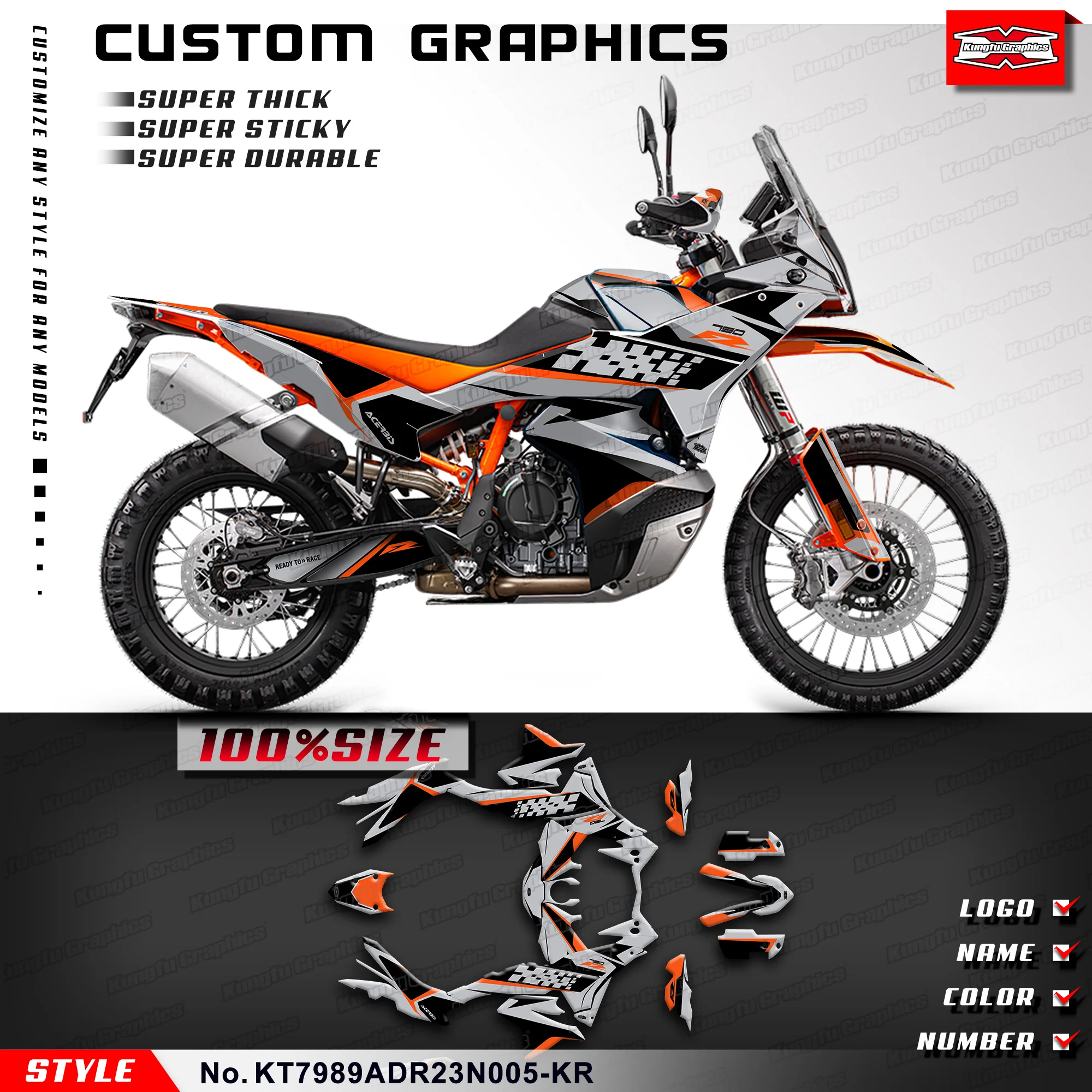 KUNGFU, графическая клейкая наклейка, прочный винил для KTM 790 / 890 Adventure ADV R 2023 2024, KT7989ADR23N005-KR
KUNGFU, графическая клейкая наклейка, прочный винил для KTM 790 / 890 Adventure ADV R 2023 2024, KT7989ADR23N005-KR