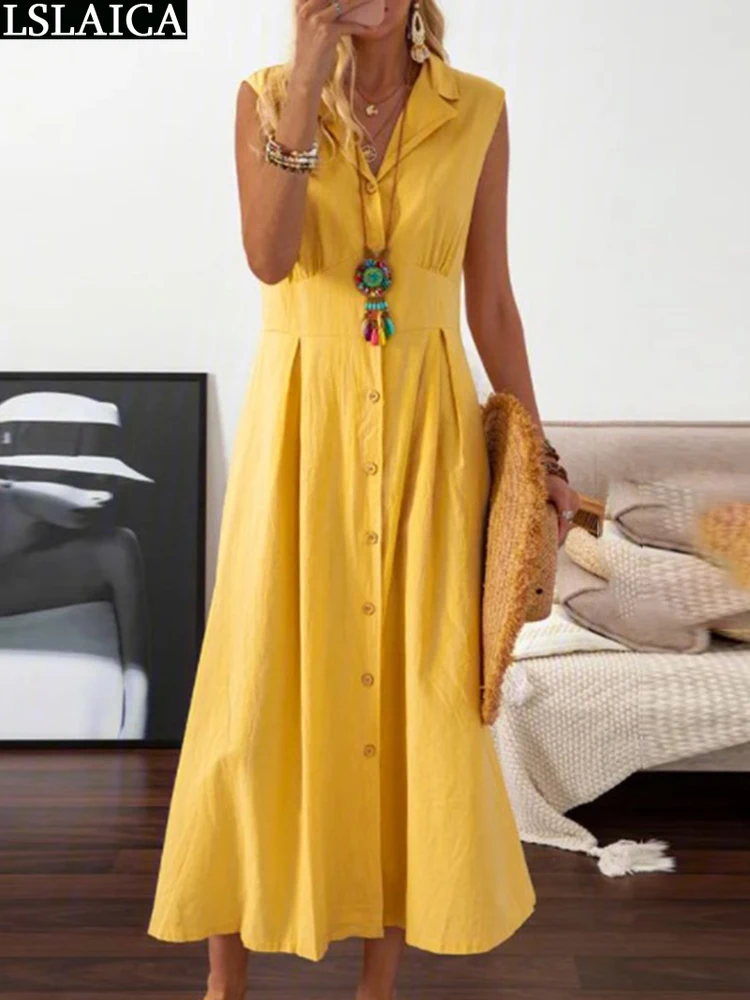 2024 Dresses for Women Casual Summer Solid Sleeveless Button Ladies Long Dress Fashion High Waist Comfort Female Robe Clothing
2024 Dresses for Women Casual Summer Solid Sleeveless Button Ladies Long Dress Fashion High Waist Comfort Female Robe Clothing