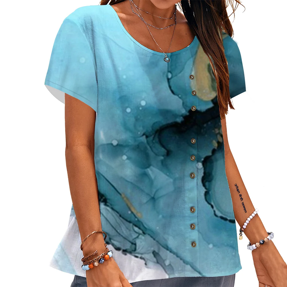 CLOOCL Women T-shirt Vintage Blue Texture Pattern 3D Printed Tees Button Decorate Short Sleeve Tops Summer Casual Women Blouse
CLOOCL Women T-shirt Vintage Blue Texture Pattern 3D Printed Tees Button Decorate Short Sleeve Tops Summer Casual Women Blouse