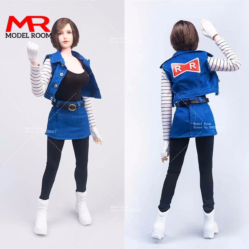 

TYM132 1/6 Scale Android 18 Girl Cosplay Costume Clothes Set Model Fit 12'' Female Soldier Action Figure Body Dolls