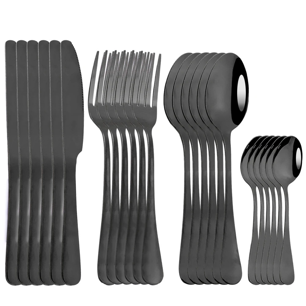 

24Pcs Cutlery Sets Black Dinnerware Set Stainless Steel Knife Forks Tea Spoons Silverware Western Kitchen Tableware Wedding Gift