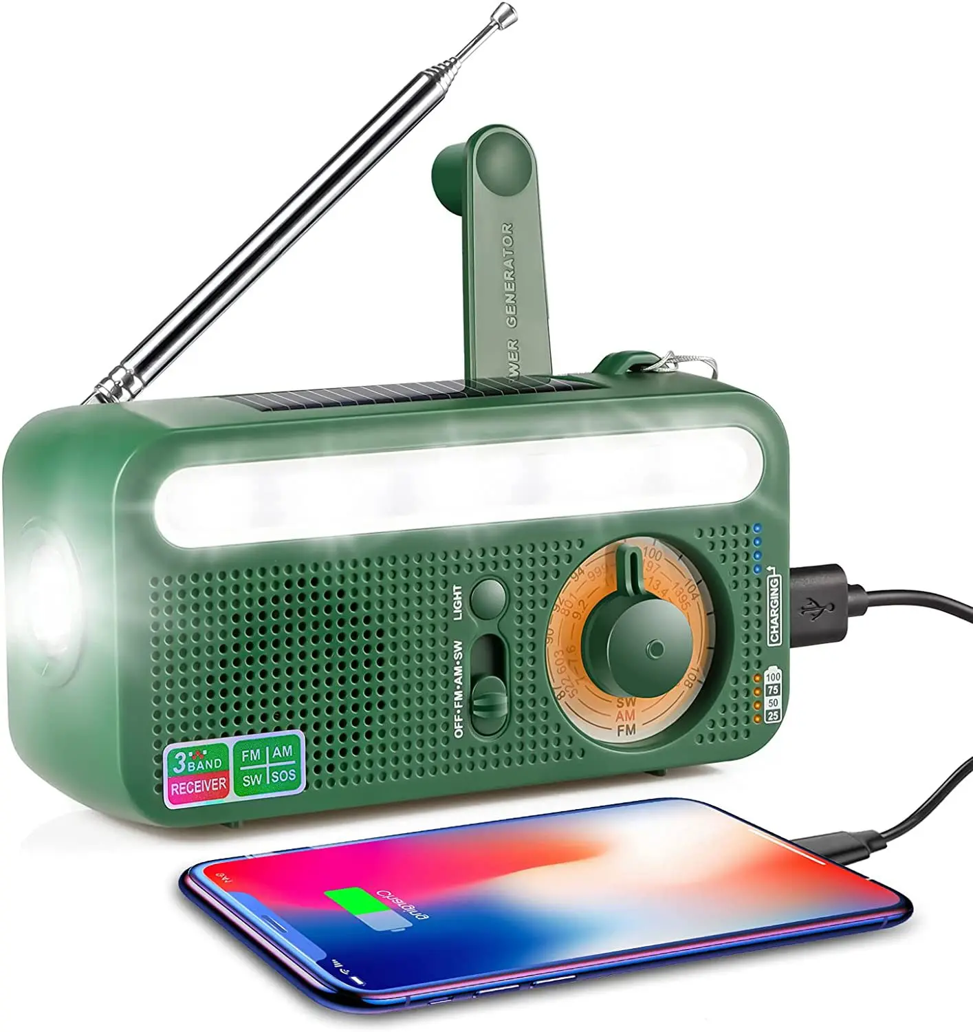 Solar Powered Radio receiver 2000mAh Power Bank Radio SOS Alarm Hand Crank Dynamo Emergency Radios LED Flashlight Phone Charger
Solar Powered Radio receiver 2000mAh Power Bank Radio SOS Alarm Hand Crank Dynamo Emergency Radios LED Flashlight Phone Charger