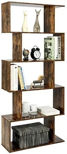 

Bookcase Wood, S Shaped Bookshelf 5-Tier, Modern Freestanding Multifunctional Decorative Storage Shelving Display Shelves, White