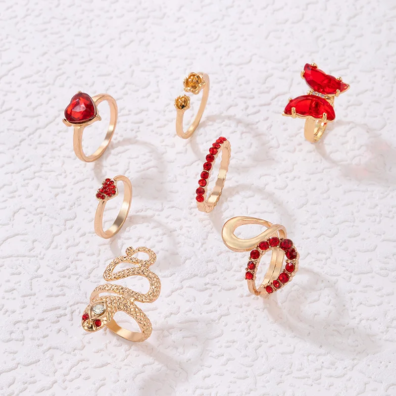 Ensemble de matiques géométriques Boho pour femmes, cristal rouge, papillon, cœur, forme de salle, joint, bijoux de fête féminins, nouveau 3