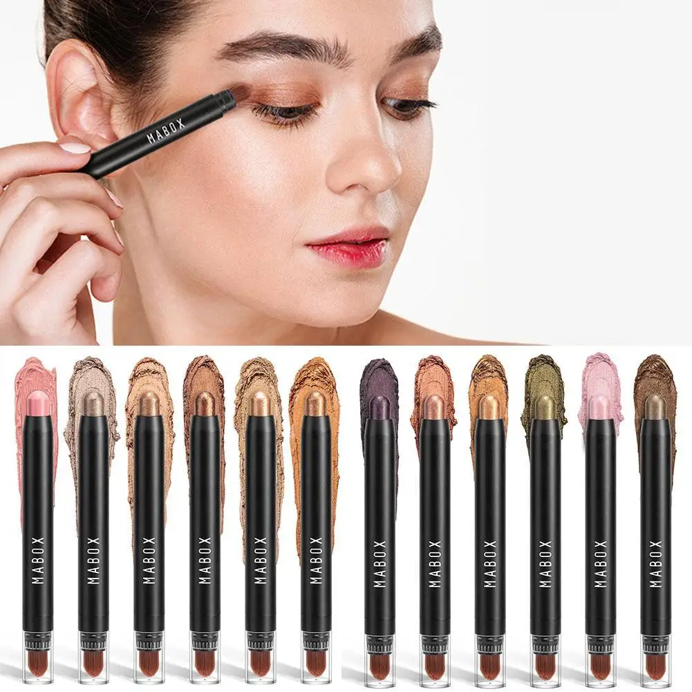 

12Color Eye Shadow Stick,1PC Eye Makeup Color Pearlescent Pen Highlight Rotating Eye Shadow Silkworm Lying Pen Shining BrushHead