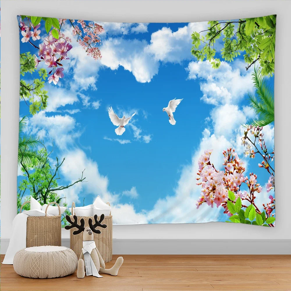

Natural Scenery Tapestry Wall Hanging Sunny Blue Sky Birds Landscape Tapestries Yoga Beach Towel/Mat Bohemian Decor for Home