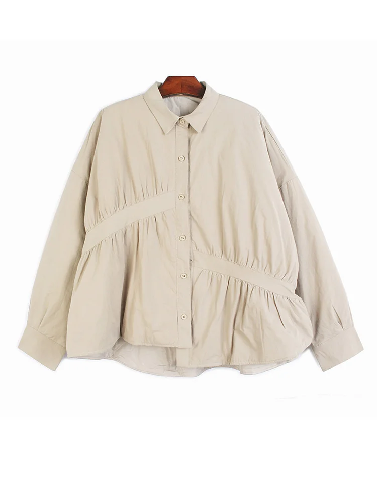 Women Beige Irregular Pleated Big Size Blouse New Lapel Long Sleeve Loose Fit Shirt Fashion Spring Autumn 2022 K083
Women Beige Irregular Pleated Big Size Blouse New Lapel Long Sleeve Loose Fit Shirt Fashion Spring Autumn 2022 K083