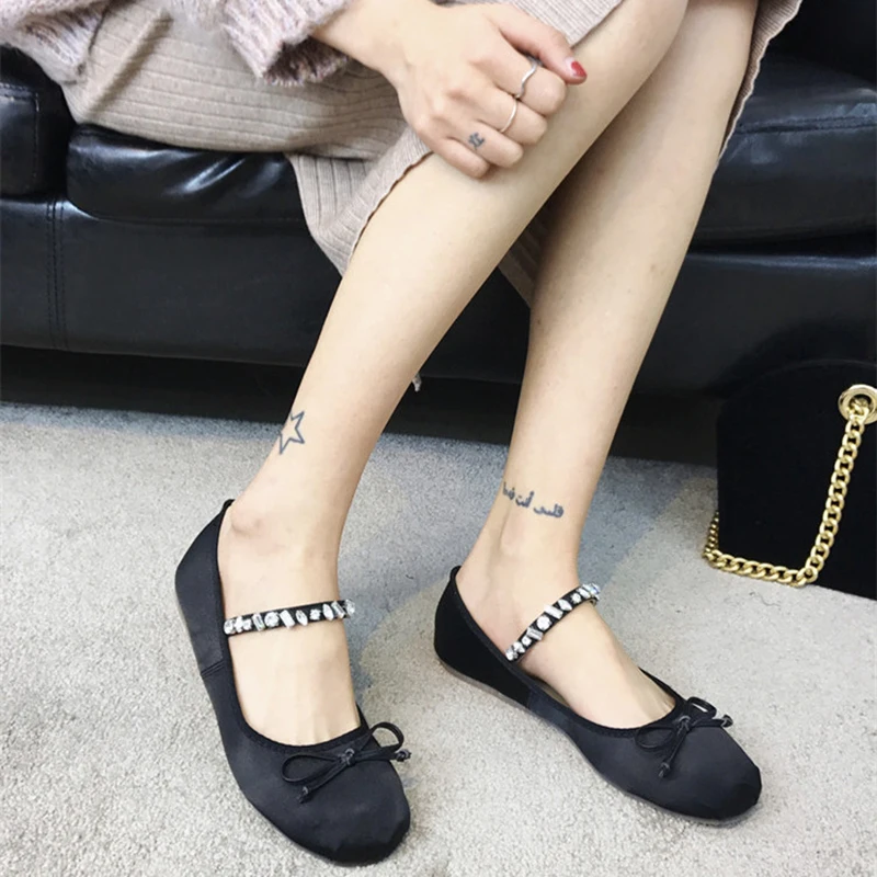 

ZOOKERLIN Summer Autumn Mary Jane Shoes Fashion Shallow Round Toe Flats Shoes For Women Elegant Outdoor Women's Pumps Rhinestone