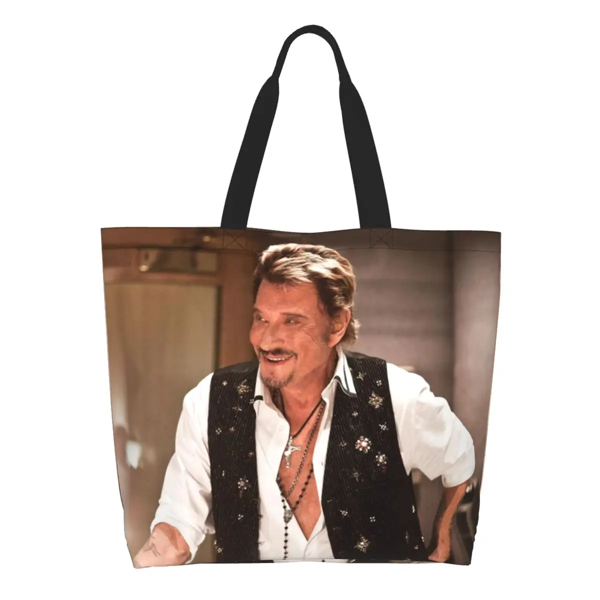 Funny Print Johnny Hallyday Singer Tote Shopping Bag Recycling Canvas Shoulder Shopper French Rock Music Handbag
Funny Print Johnny Hallyday Singer Tote Shopping Bag Recycling Canvas Shoulder Shopper French Rock Music Handbag