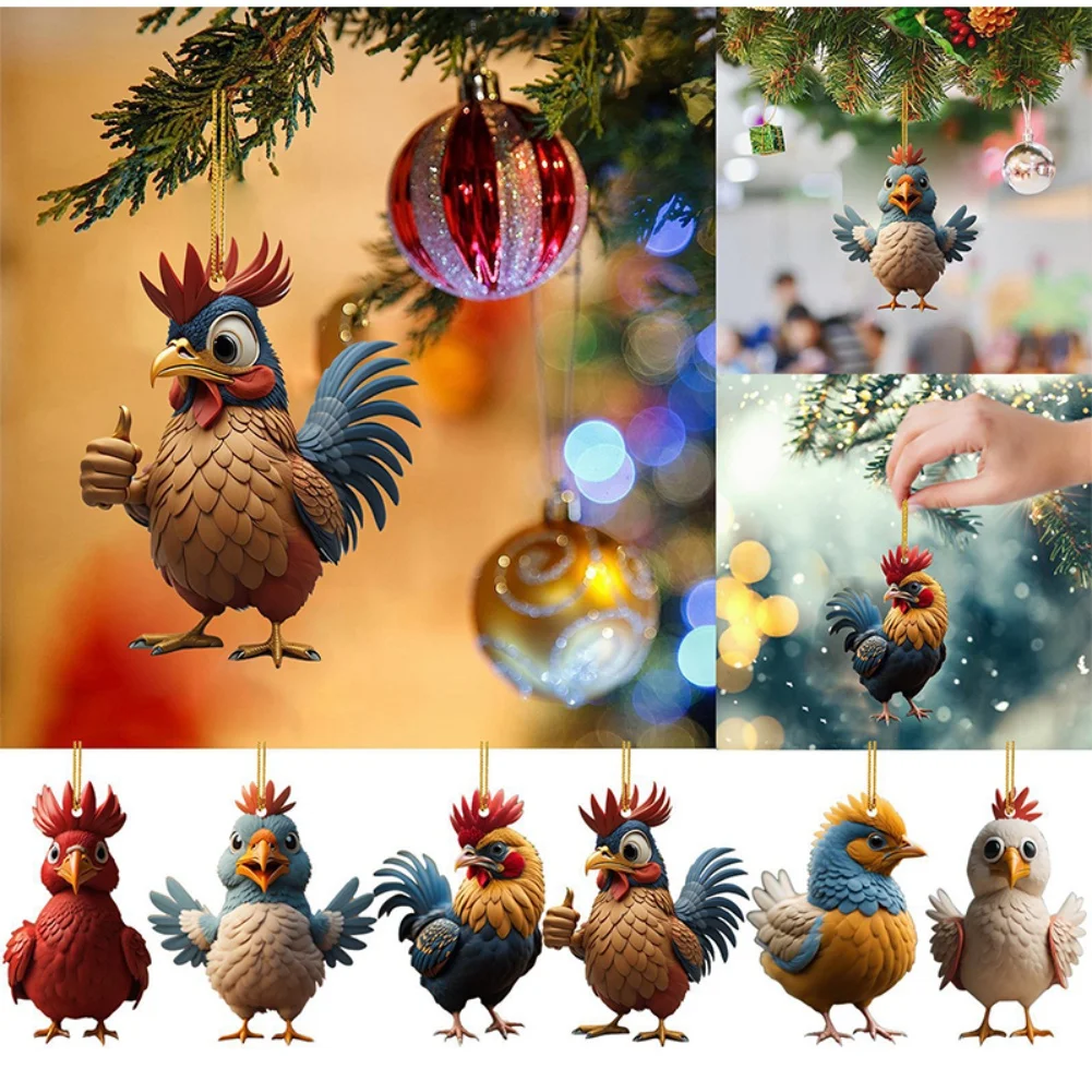 

Рождественские украшения, милый куриный петух, кулон на рождественскую елку, акриловый кулон для рождественской елки, украшение для автомобильных ключей