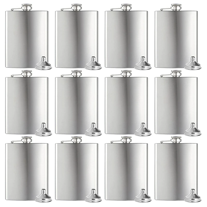 Set Of 12 Hip Flask 8OZ Flask For Liquor For Men Silver Stainless Steel With 12 Pcs Funnel For Gift, Camping, Party
Set Of 12 Hip Flask 8OZ Flask For Liquor For Men Silver Stainless Steel With 12 Pcs Funnel For Gift, Camping, Party