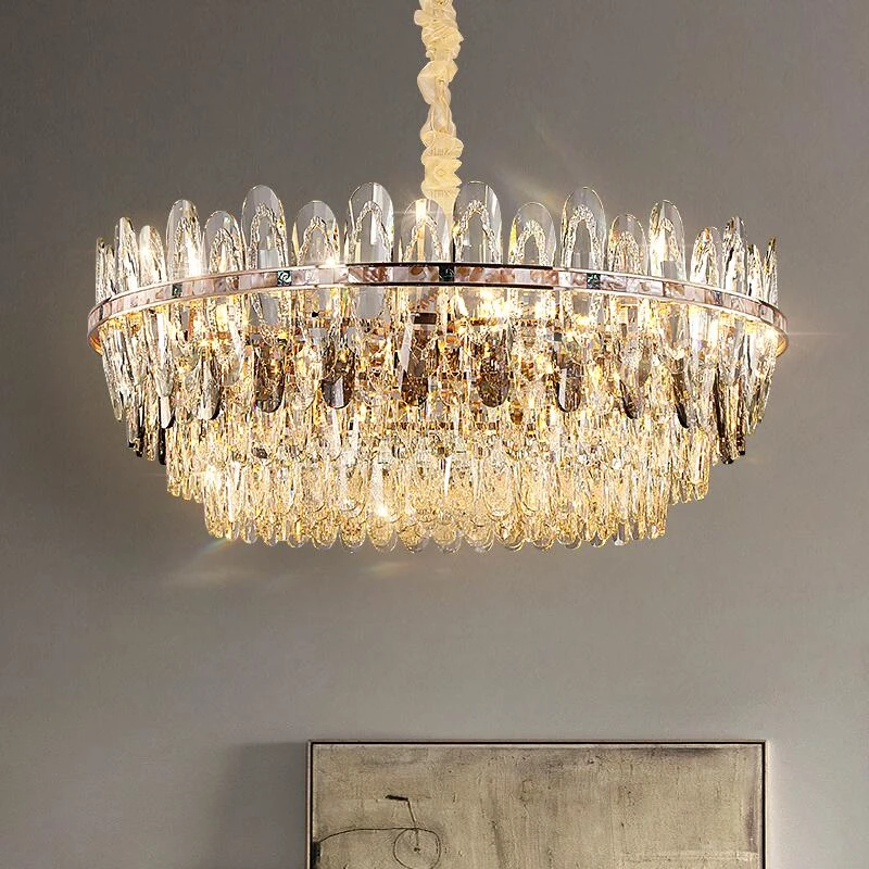 

Modern crystal living room chandelier American luxury room decoration LED Shell elements hall lighting