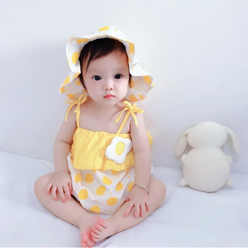 

67JC Baby Romper No Sleeve with Hat Set Toddler Girls Boys Infant Romper Outfit for Newborn Little Kids Breathable Soft Clothes