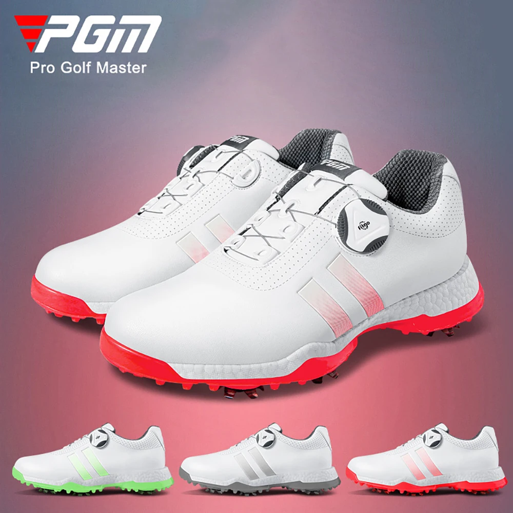 

PGM Women’s Golf Shoes Removable Studs Waterproof Non slip Buttons Sports Shoes White Casual Microfiber Leather XZ171