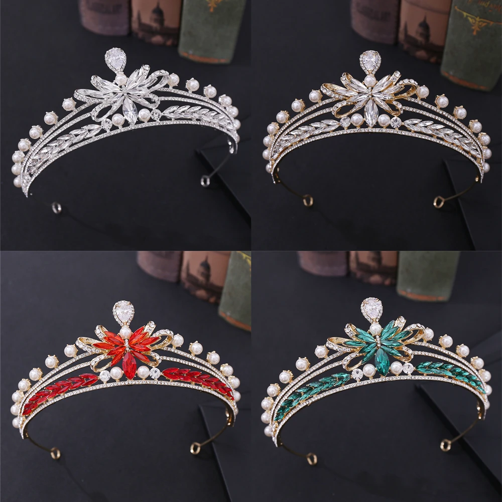 

Silver Color Crystal Pearl Crown Tiara Baroque Rhinestone Prom Diadem Tiaras And Crowns For Women Bride Wedding Hair Accessories