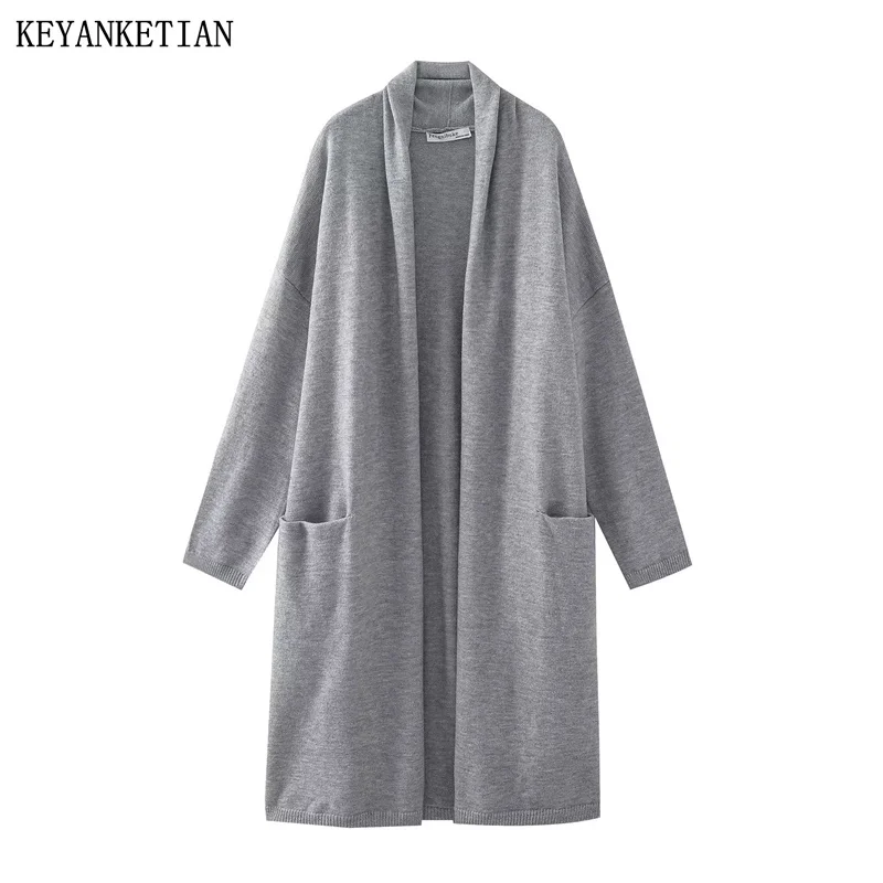 KEYANKETIAN Autumn/Winter New Women's Light Gray Long Knit Cardigan Lazy Style Pockets Padded Casaco Feminino Fashion Sweater
KEYANKETIAN Autumn/Winter New Women's Light Gray Long Knit Cardigan Lazy Style Pockets Padded Casaco Feminino Fashion Sweater