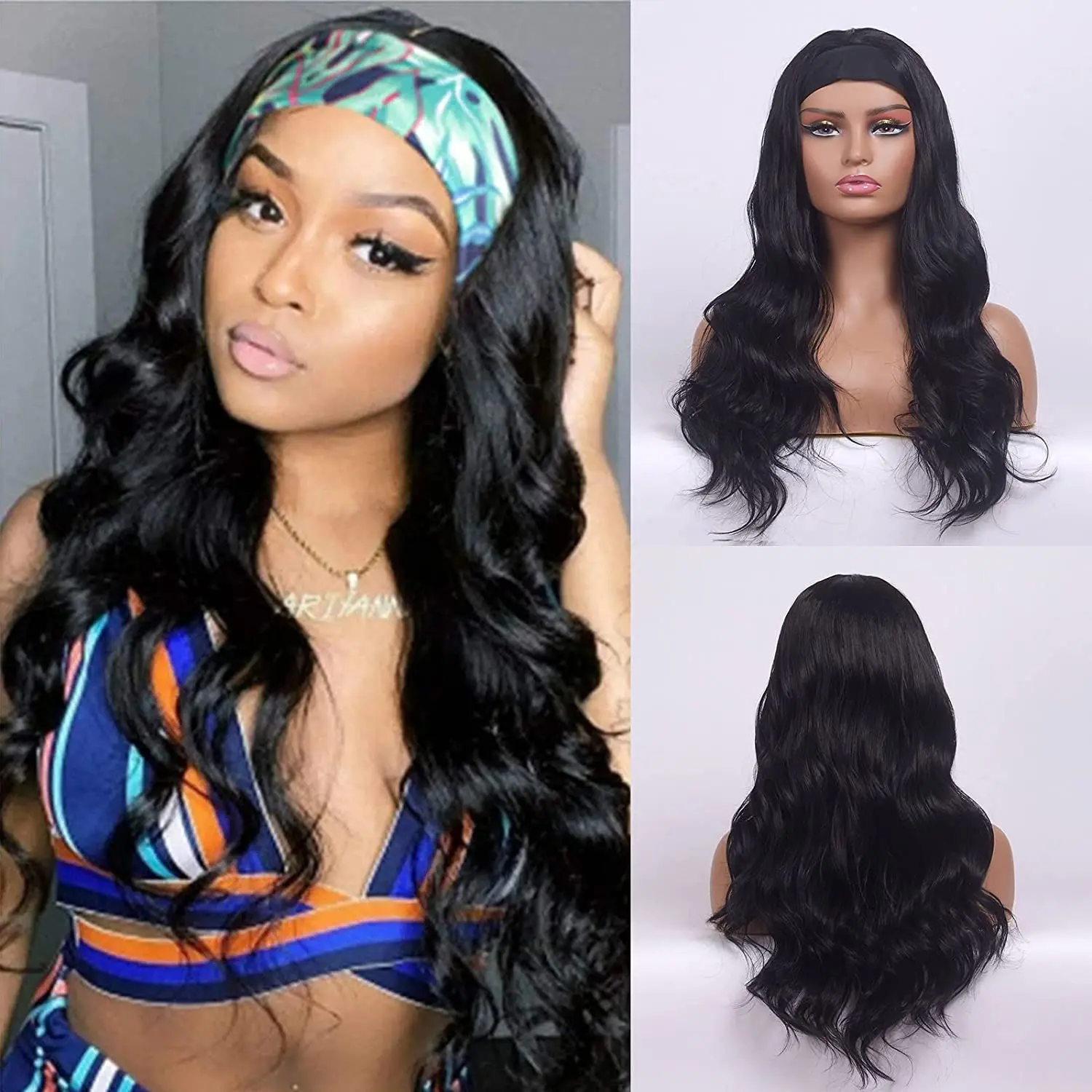 26 inch Long Body Wave Synthetic Headband Wigs for Black Women Glueless Curly Black Half Wig with Headband Natural Looking
26 inch Long Body Wave Synthetic Headband Wigs for Black Women Glueless Curly Black Half Wig with Headband Natural Looking