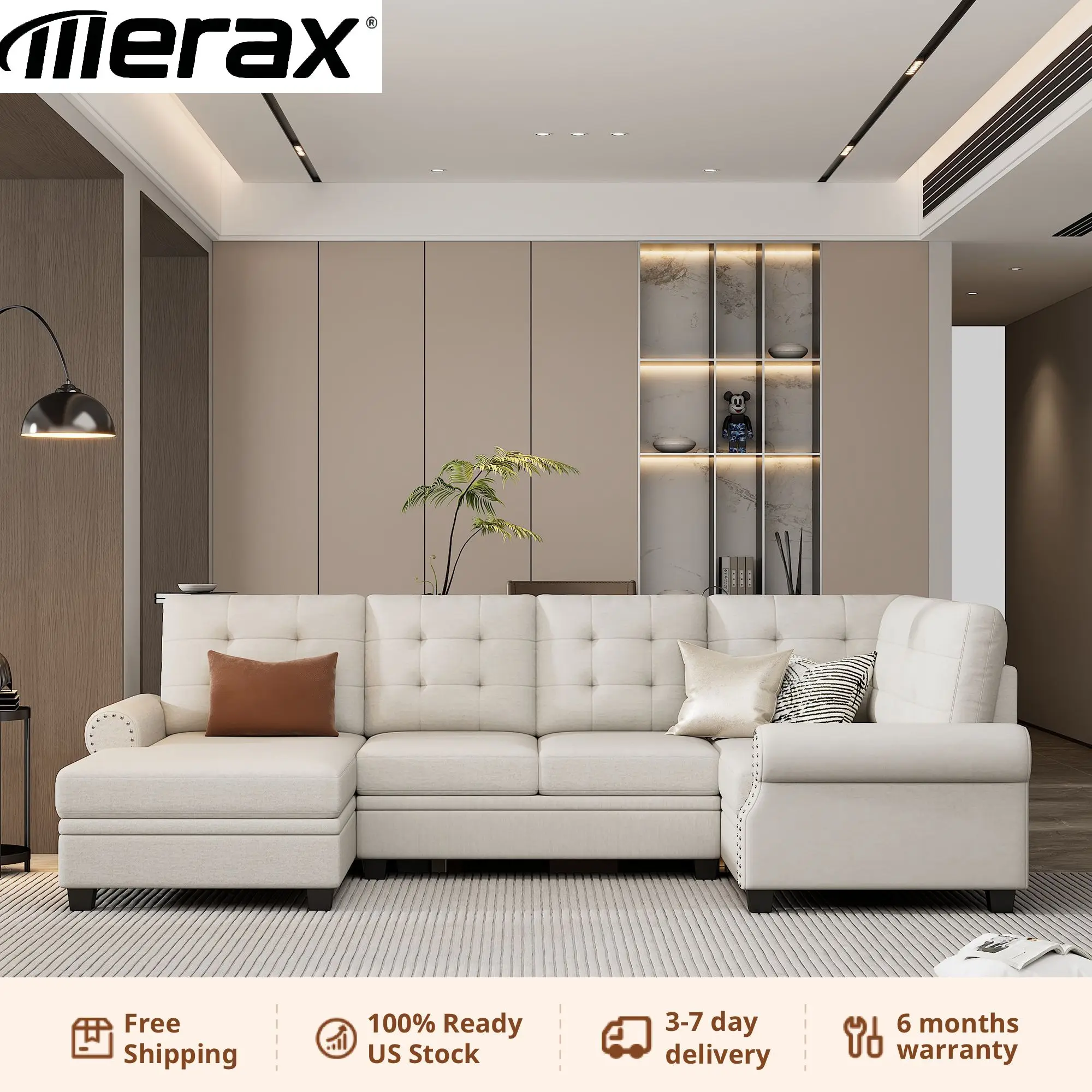 120" Modern U-Shaped Corner Sectional Sofa Upholstered Linen Fabric Sofa Couch for Living Room, Bedroom, Beige
120" Modern U-Shaped Corner Sectional Sofa Upholstered Linen Fabric Sofa Couch for Living Room, Bedroom, Beige