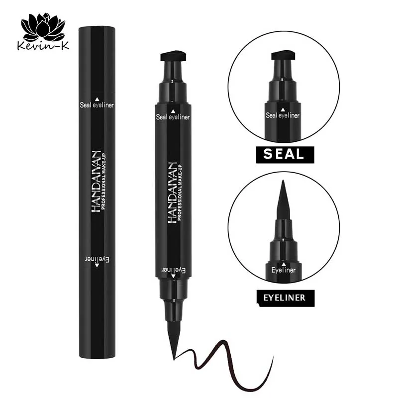 

Waterproof Double Triangle Stamp Eyeliner Eyeliner Adhesive Pen Cosmetic Eyeliner Lash Glue Pen Eye Shadow 2 In 1 Black Makeup