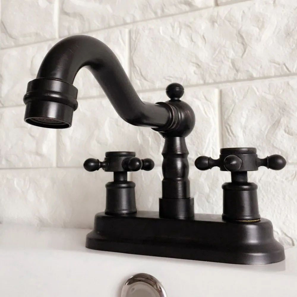 

Deck Mounted 4" Centerset 2-hole Black Oil Rubbed Bathroom Faucet Wash Basin Mixer Sink Taps Swivel Spout Faucets thg073